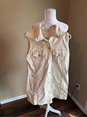 Sleeveless Button-Front Cream Denim mini dress - zara